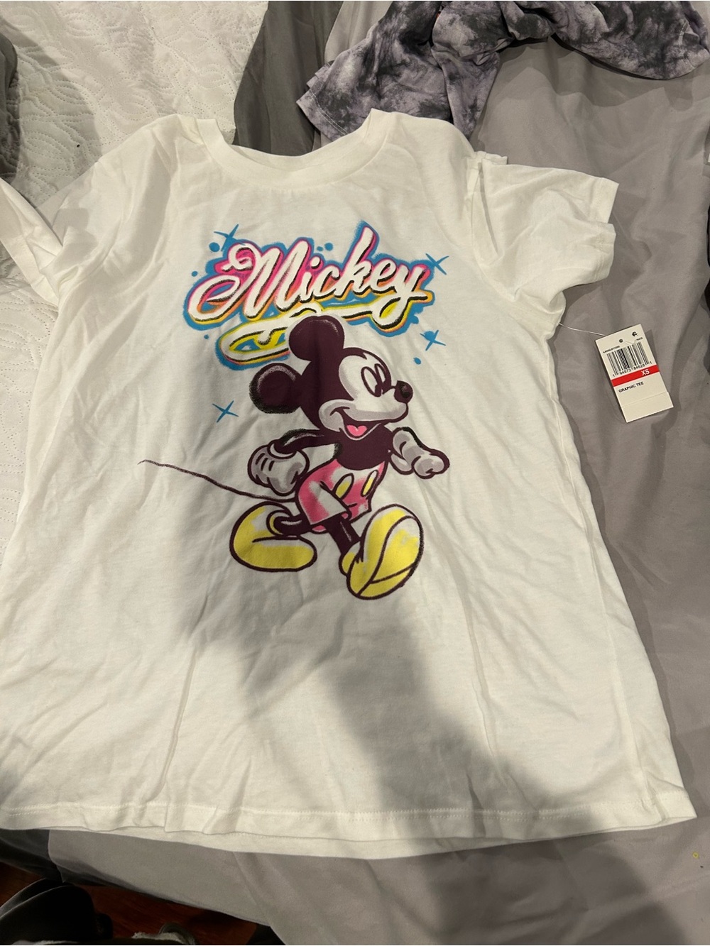 Disney White Short Sleeve Tee with Colorful Mickey Graphic